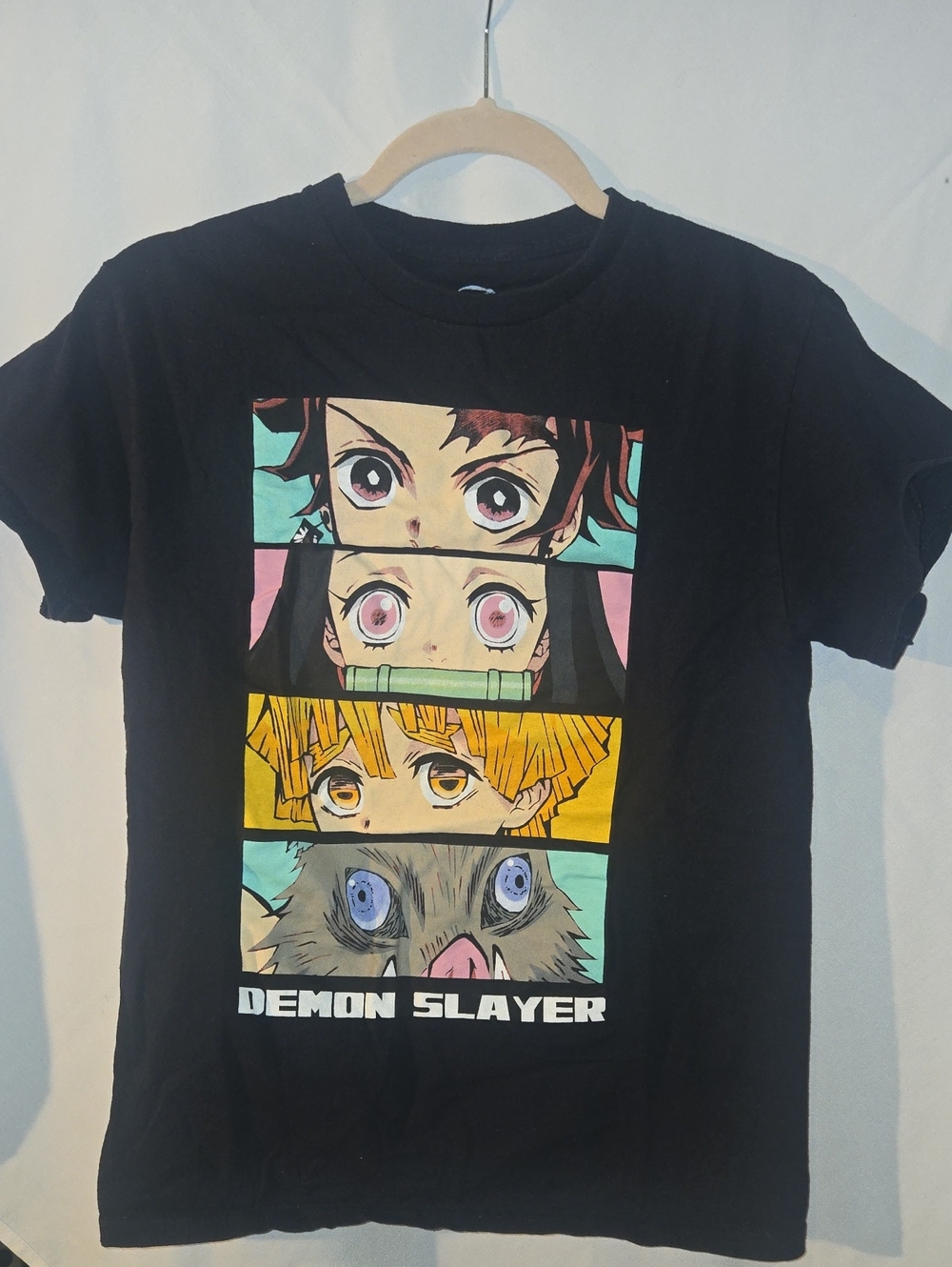 Demon Slayer Kids Black Graphic Tee with Colorful Character Panels